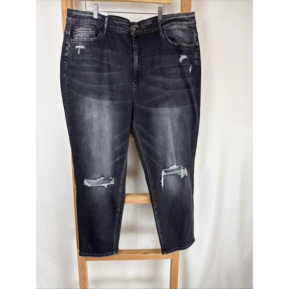 Flying Monkey Pants - NWT Flying Monkey Vervet Erika Black Distressed Mom Jeans #0886 Size 16